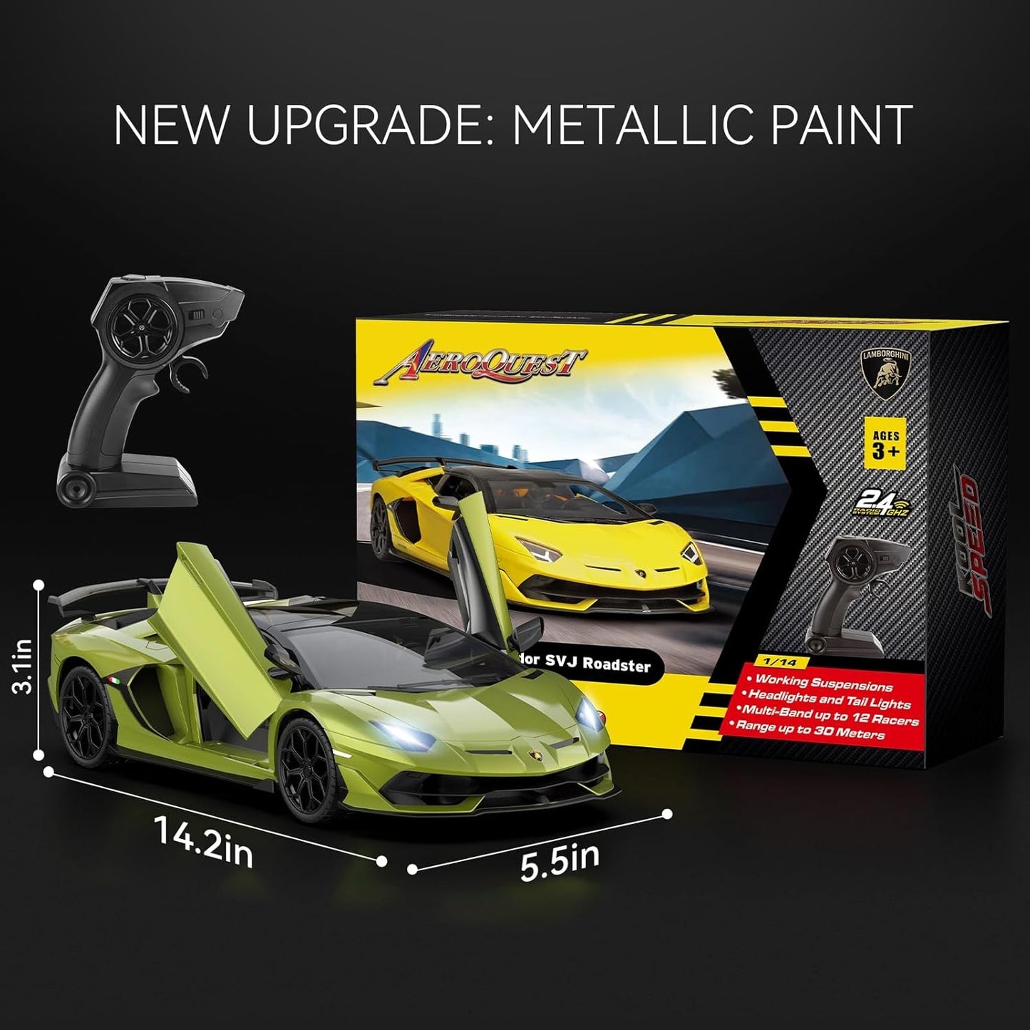 Lamborghini Remote Control Car, Officially Licensed 1:14 Lambo RC Car for Boys Girls Birthday Gift, Green Toys for 3 4 5 Years Old(Green)