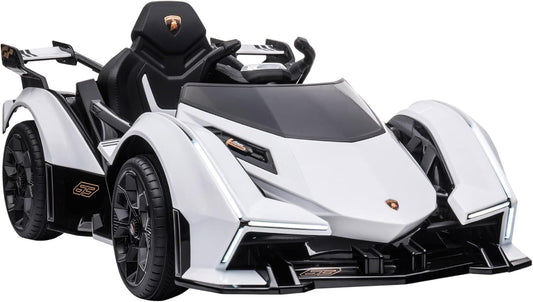 12V Electric Ride-On Car, Licensed Lamborghini V12 Vision Gran Turismo Battery-Powered Ride-On Toy with Remote Control, Music, LED Lights, for 3-6 Year Old Boys and Girls, White