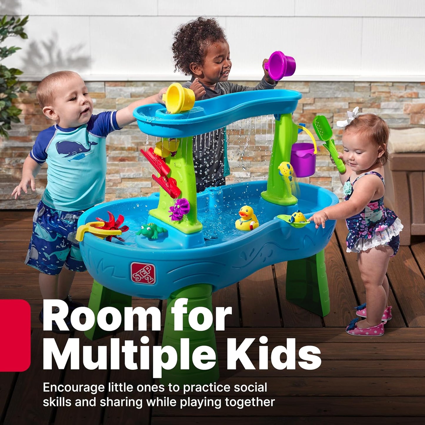 Rain Showers Splash Pond Toddler Water Table, Kids Water and Sand Activity Sensory Playset, Summer Outdoor Toys, 13 Piece Toy Accessories, for Toddles 1.5+ Years Old