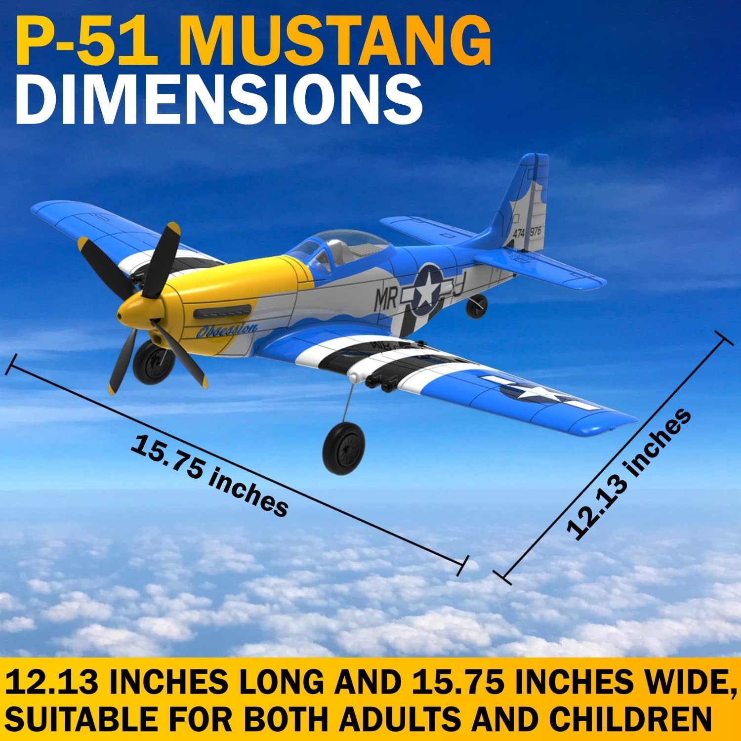 RC Plane 4 Channel Remote Control Airplane with 3 Modes - Ready to Fly Upgrade P51 Mustang RC Airplane for Beginners Adult with Xpilot Stabilization System & One Key Aerobatic