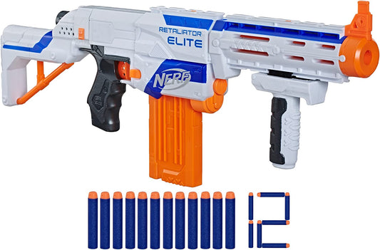 N-Strike Elite Retaliator Blaster, Stock, Grip, Barrel, 12-Clip, 12 Darts, Outdoor Toys for Kids 8+ (Amazon Exclusive)