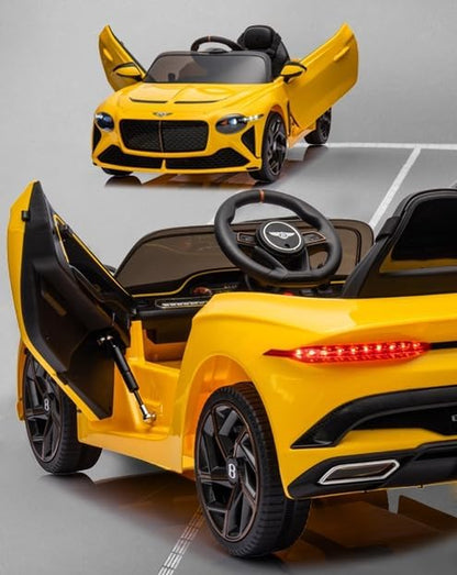 Licensed Bentley Bacalar Kids Ride on Toy Car, 12V Rechargeable Battery Powered Children Electric 4 Wheels W/Parental Remote Control, Foot Pedal, 2 Speeds, Music, LED Headlights (Yellow)