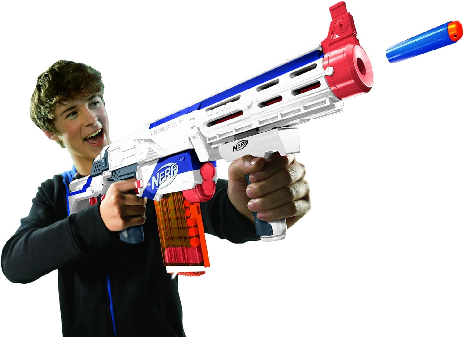 N-Strike Elite Retaliator Blaster, Stock, Grip, Barrel, 12-Clip, 12 Darts, Outdoor Toys for Kids 8+ (Amazon Exclusive)