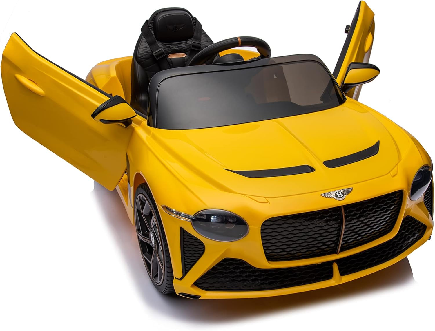 Licensed Bentley Bacalar Kids Ride on Toy Car, 12V Rechargeable Battery Powered Children Electric 4 Wheels W/Parental Remote Control, Foot Pedal, 2 Speeds, Music, LED Headlights (Yellow)