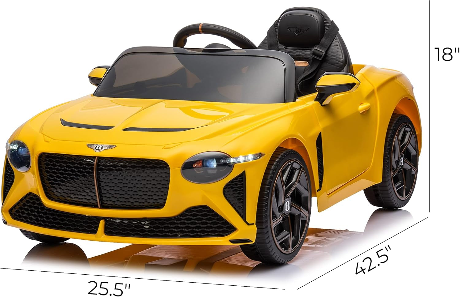 Licensed Bentley Bacalar Kids Ride on Toy Car, 12V Rechargeable Battery Powered Children Electric 4 Wheels W/Parental Remote Control, Foot Pedal, 2 Speeds, Music, LED Headlights (Yellow)