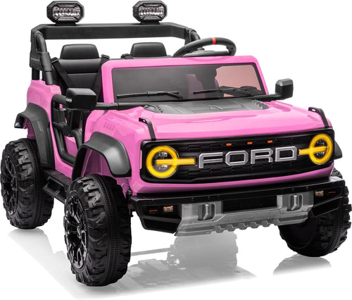 24V Ride on Toys for Big Kids, Licensed Ford Bronco Raptor 2 Seater Ride on Cars with Remote Control, Ride on Truck W/ 4-Wheeler Suspension, 3 Speeds, Led Lights, Bluetooth (24V, Pink)