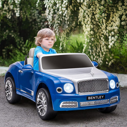 Bentley Mulsanne 12V Ride on Car, Battery Powered Car with Remote Control, Suspension, Startup Sound, LED Lights, MP3, Horn, Music, Forward and Backward, 2 Motors, Blue