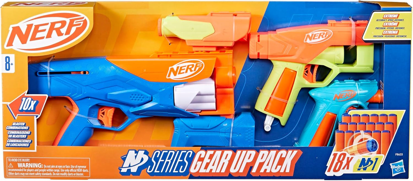 N Series Gear up Pack, 3X Blasters, 18  N1 Darts Compatible Only with  N Series Blasters, Kids Gifts, Outdoor Games, Ages 8+