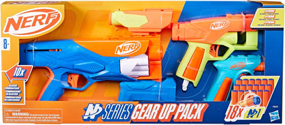 N Series Gear up Pack, 3X Blasters, 18  N1 Darts Compatible Only with  N Series Blasters, Kids Gifts, Outdoor Games, Ages 8+