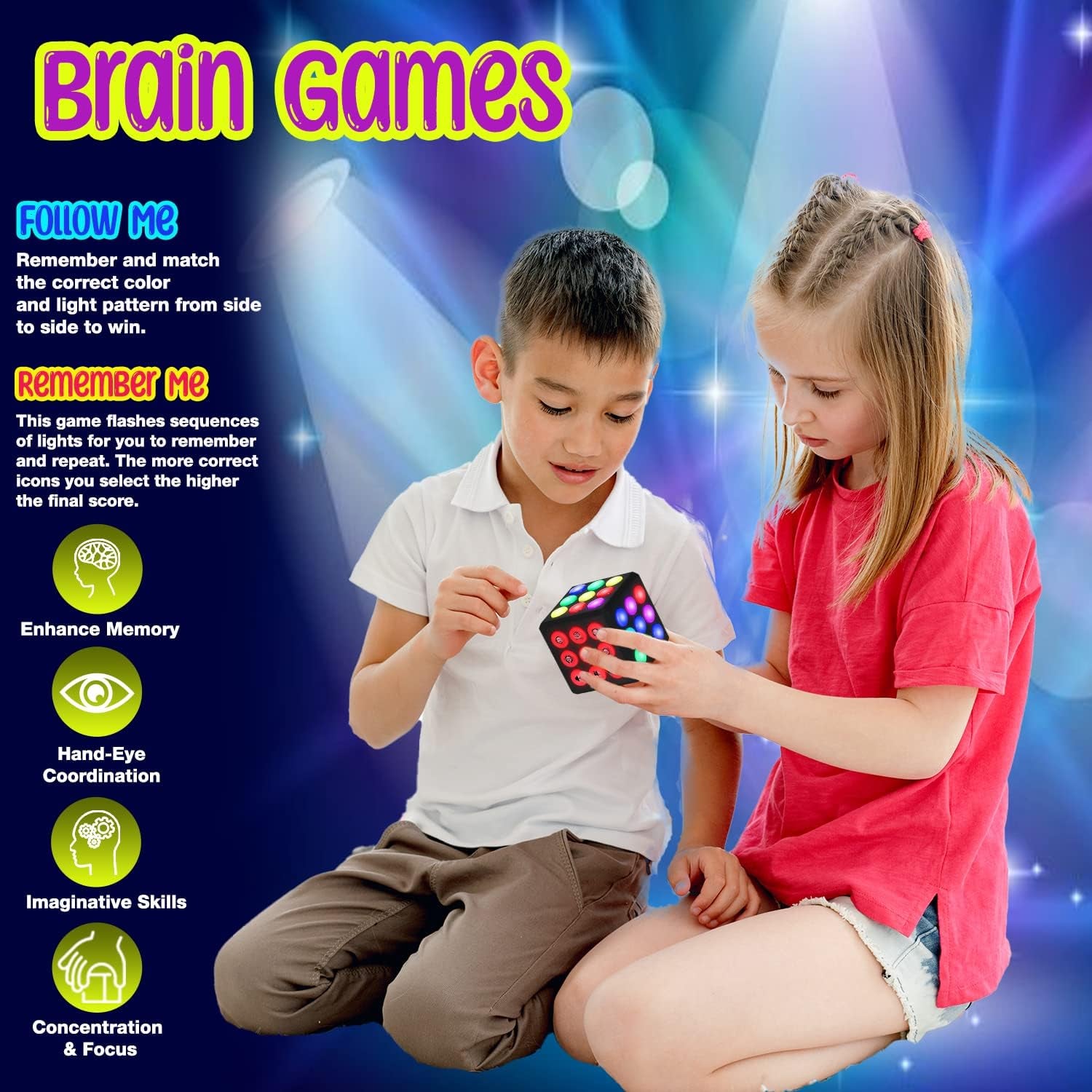 Electronic Brain & Memory Game Cube - Fun Toy Gift Ideas for Ages 6-12+ Year Old Boy & Girl - Cool Toys for Boys and Girls - Handheld Games Gifts for Kids and Teens