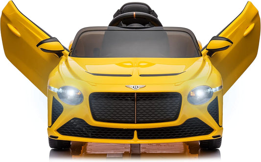 Licensed Bentley Bacalar Kids Ride on Toy Car, 12V Rechargeable Battery Powered Children Electric 4 Wheels W/Parental Remote Control, Foot Pedal, 2 Speeds, Music, LED Headlights (Yellow)