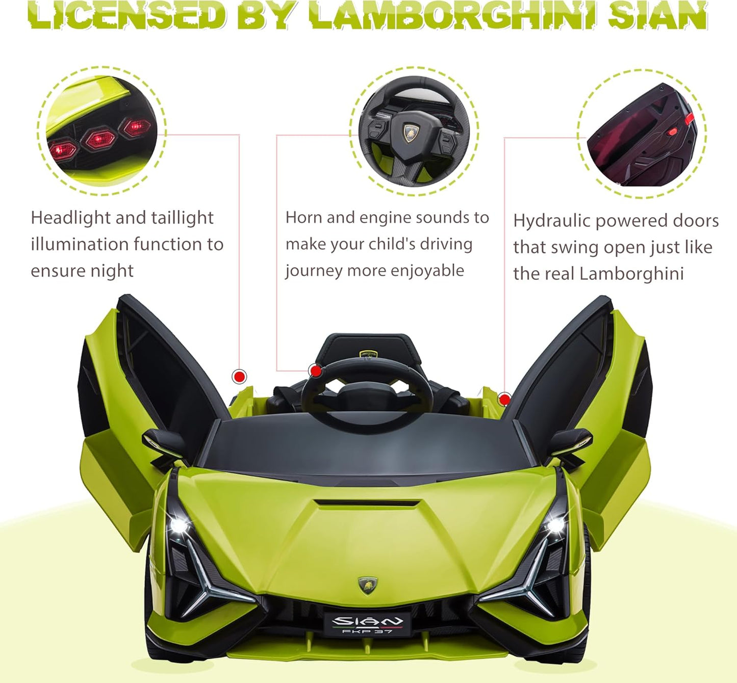 12V Licensed Lamborghini SIAN Electric Car Ride on Toy by ,Kids Electric Vehicle for 3-8,Electric Vehicles Battery Powered Sports Car W/Parent Remote Control,Spring Suspension,Led Lights