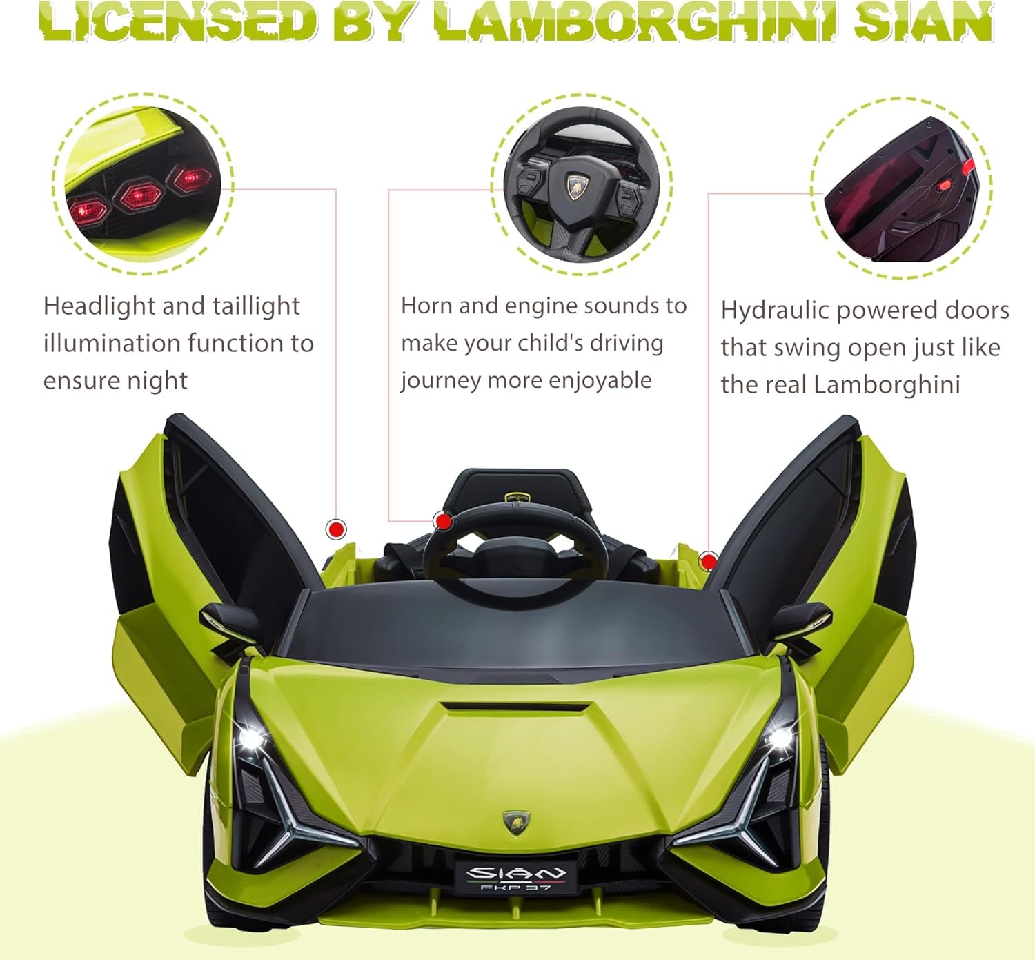 12V Licensed Lamborghini SIAN Electric Car Ride on Toy by ,Kids Electric Vehicle for 3-8,Electric Vehicles Battery Powered Sports Car W/Parent Remote Control,Spring Suspension,Led Lights