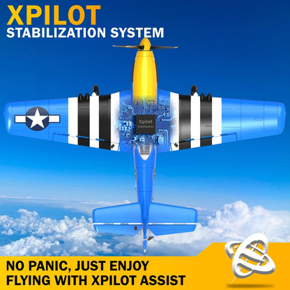 RC Plane 4 Channel Remote Control Airplane with 3 Modes - Ready to Fly Upgrade P51 Mustang RC Airplane for Beginners Adult with Xpilot Stabilization System & One Key Aerobatic