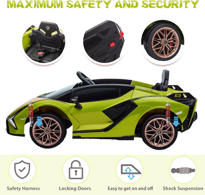 12V Licensed Lamborghini SIAN Electric Car Ride on Toy by ,Kids Electric Vehicle for 3-8,Electric Vehicles Battery Powered Sports Car W/Parent Remote Control,Spring Suspension,Led Lights