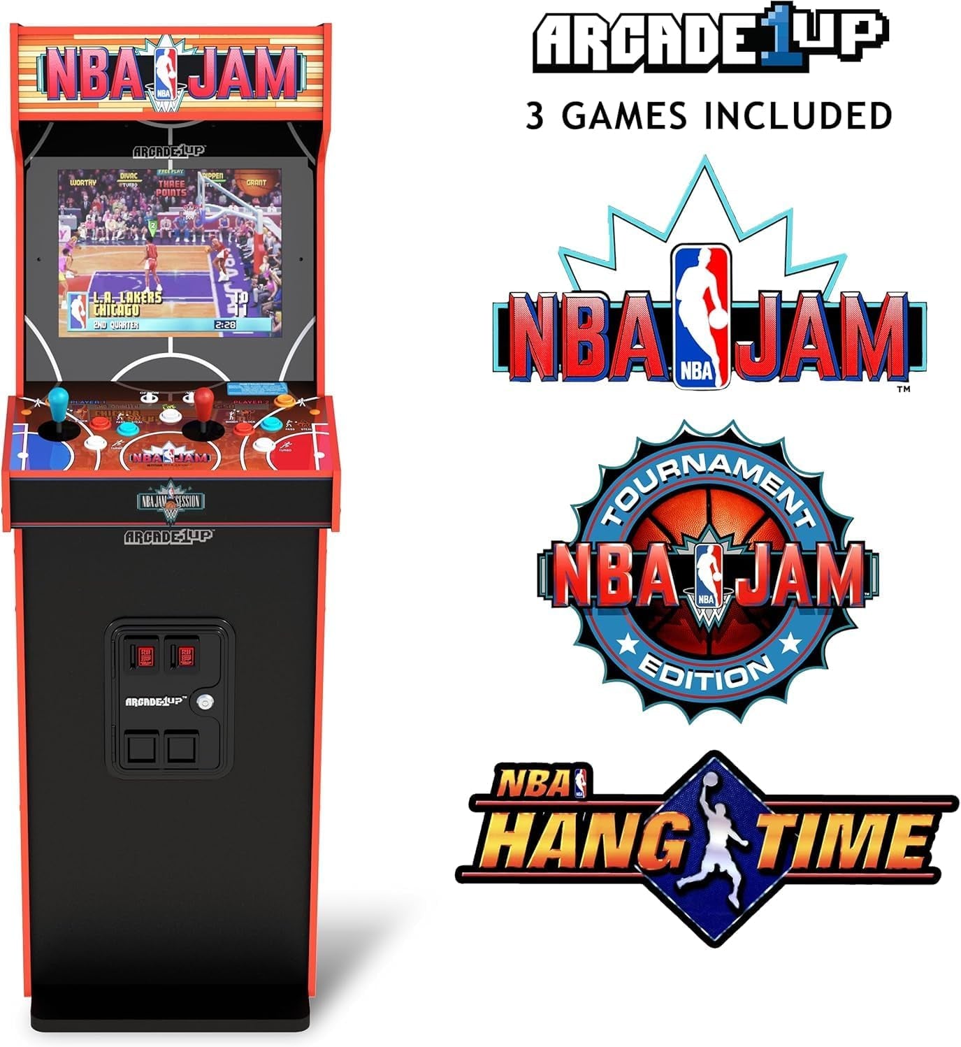NBA Jam Deluxe 2-Player Control Panel Arcade Machine, Built for Your Home, 5 Foot Tall Cabinet with 3 Classic Games