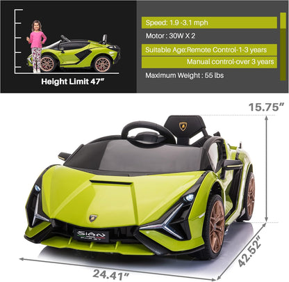 12V Licensed Lamborghini SIAN Electric Car Ride on Toy by ,Kids Electric Vehicle for 3-8,Electric Vehicles Battery Powered Sports Car W/Parent Remote Control,Spring Suspension,Led Lights