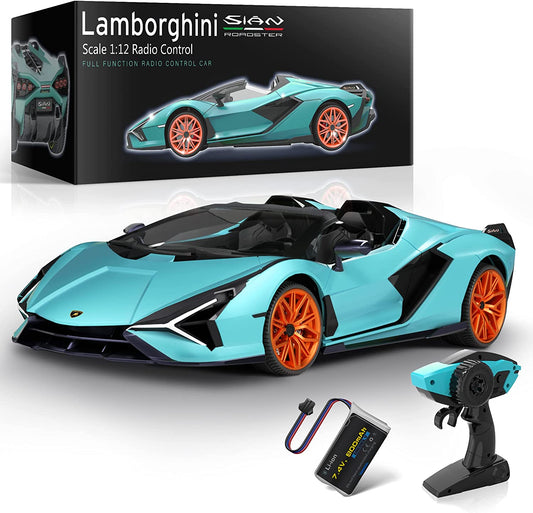 Lamborghini Remote Control Car, 1:12 Scale Lambo Toy Car 7.4V 900Mah Officially Licensed 12Km/H Fast Rc Cars with Led Light 2.4Ghz Model Car for Adults Boys Girls Birthday Ideas Gift - Blue