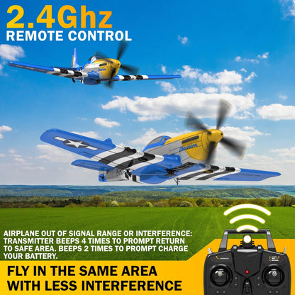 RC Plane 4 Channel Remote Control Airplane with 3 Modes - Ready to Fly Upgrade P51 Mustang RC Airplane for Beginners Adult with Xpilot Stabilization System & One Key Aerobatic