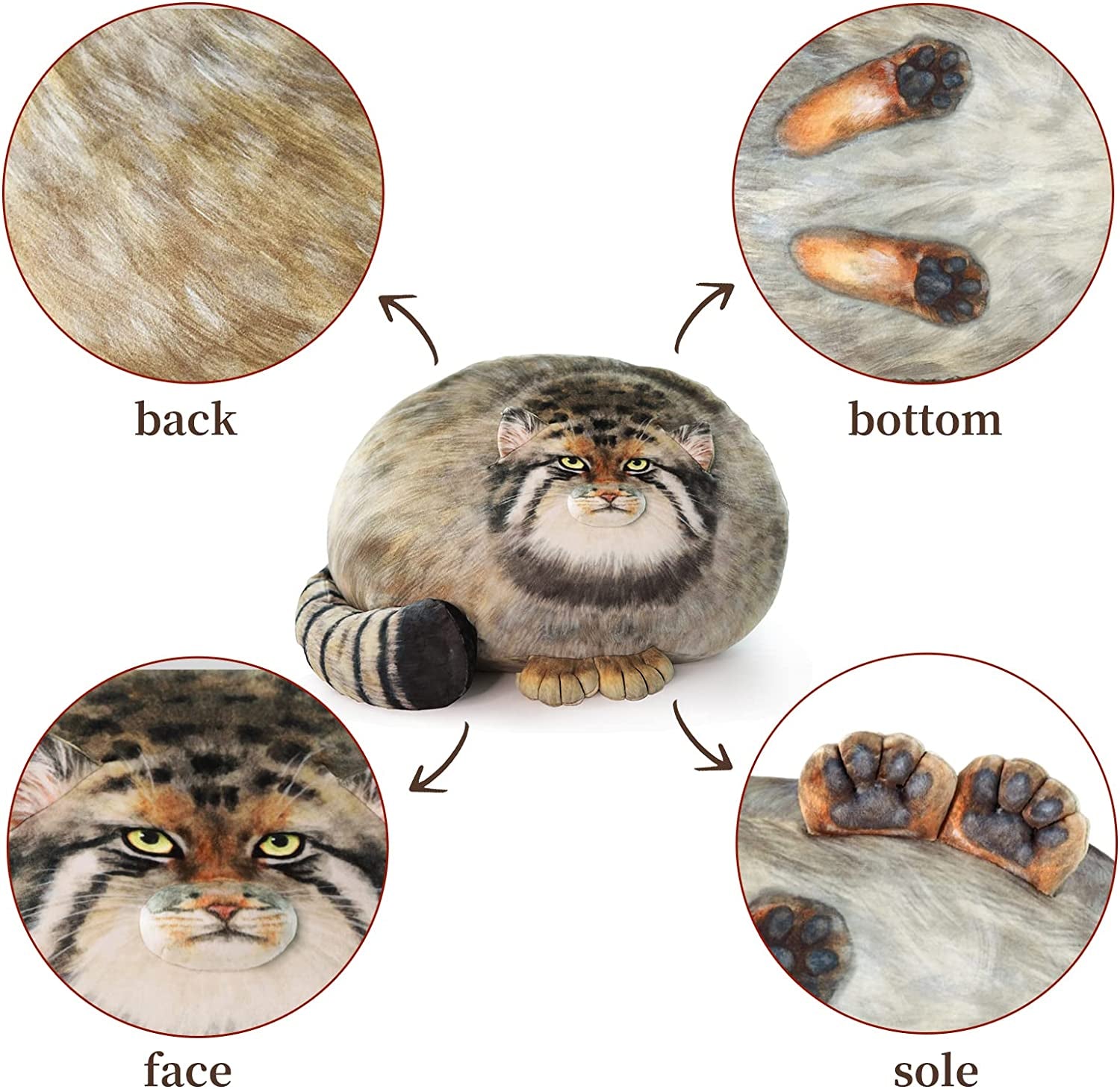 Pallas Cat Stuffed Animal, Steppe Cat Plush Cute Plushies for Girls,Kitten Soft Plush Throw Pillow Doll Big Plush Toy Decoration Doll Gift for Kids Boys Body Pillow 45Cm/18Inch