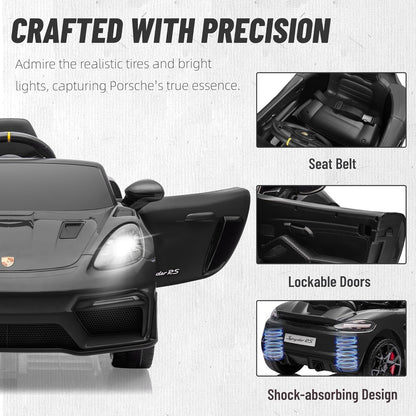 Licensed Porsche 718 12V Electric Car for Kids, Ride on Toys for Toddler, Child Ride on Car W/Parent Remote, Led Lights, Openable Doors, MP3 Player, Smooth Start, 3 Speeds (Black)