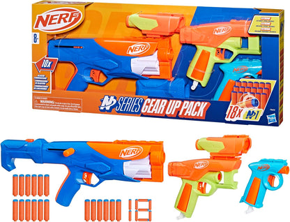 N Series Gear up Pack, 3X Blasters, 18  N1 Darts Compatible Only with  N Series Blasters, Kids Gifts, Outdoor Games, Ages 8+