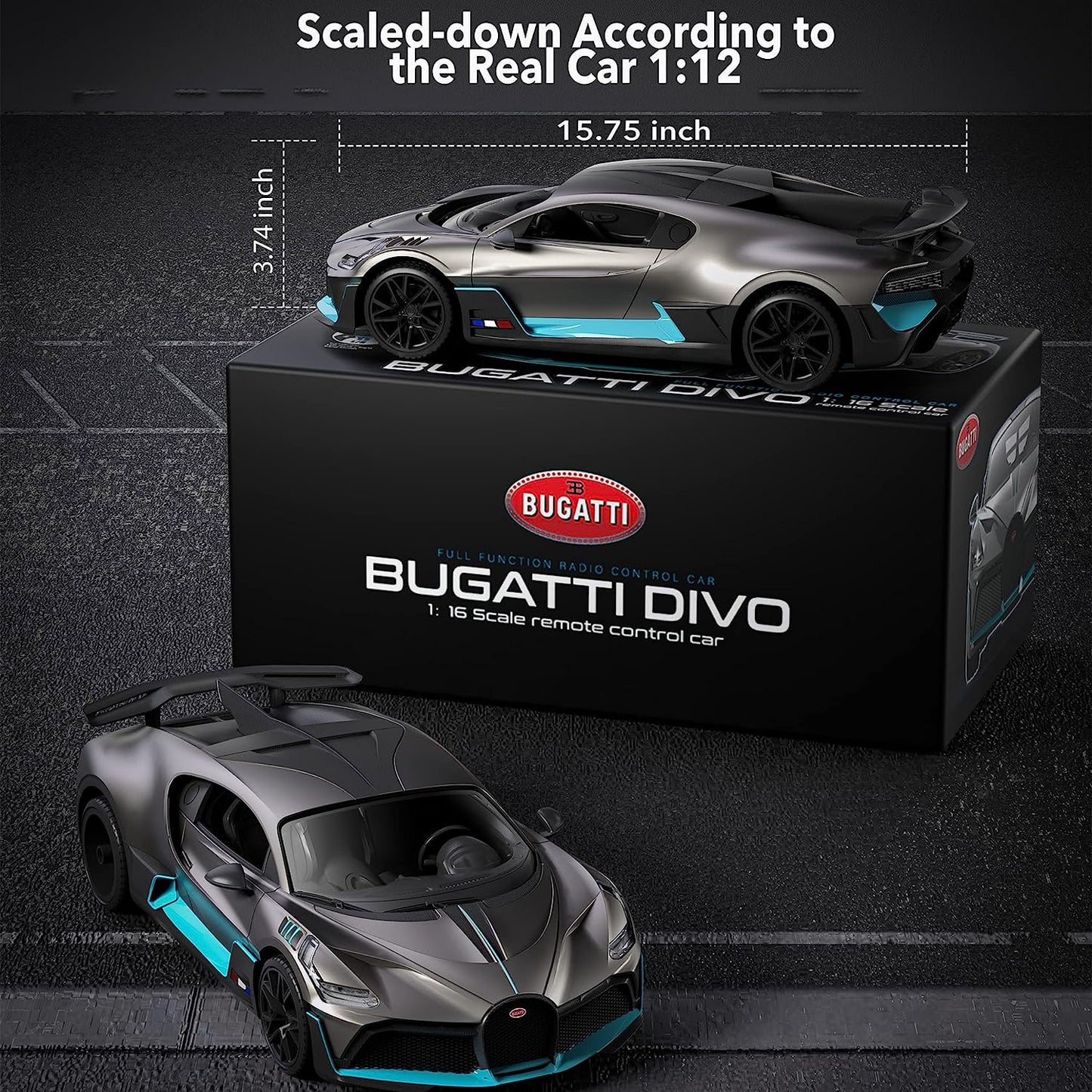 Remote Control Car, Bugatti Divo 1/12 Scale Rc Cars 12Km/H, 2.4Ghz Licensed Model Car 7.4V 900Mah Toy Car Headlight for Adults Boys Girls Age 6-12 Years Birthday Ideas Gift