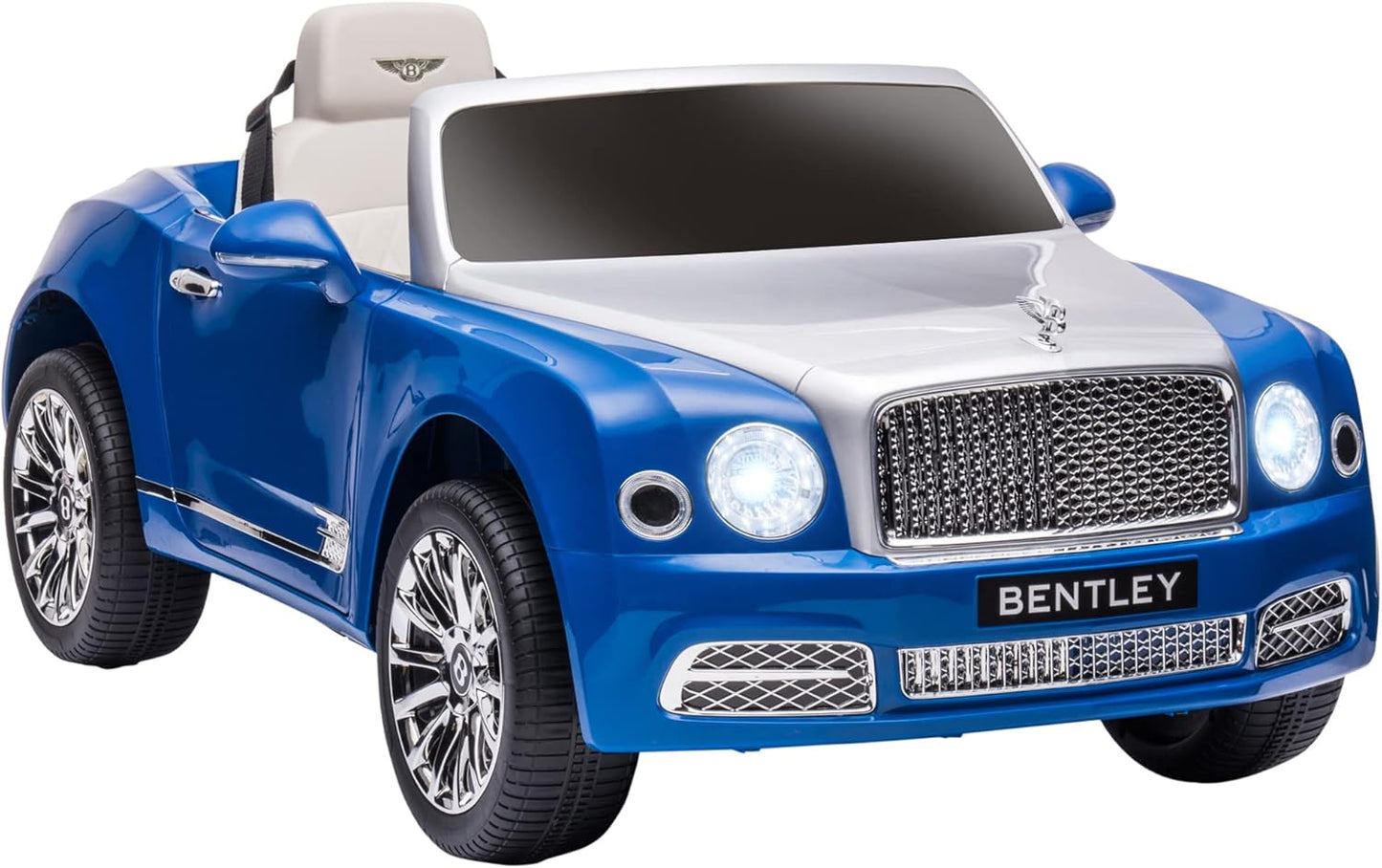 Bentley Mulsanne 12V Ride on Car, Battery Powered Car with Remote Control, Suspension, Startup Sound, LED Lights, MP3, Horn, Music, Forward and Backward, 2 Motors, Blue