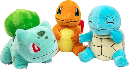 8" Plush Starter 3-Pack Charmander, Squirtle, Bulbasaur - Generation 1 Figure Set - Officially Licensed - Stuffed Animal Toy - Easter Basket Stuffer Gift for Kids, Boys, Girls - 2+