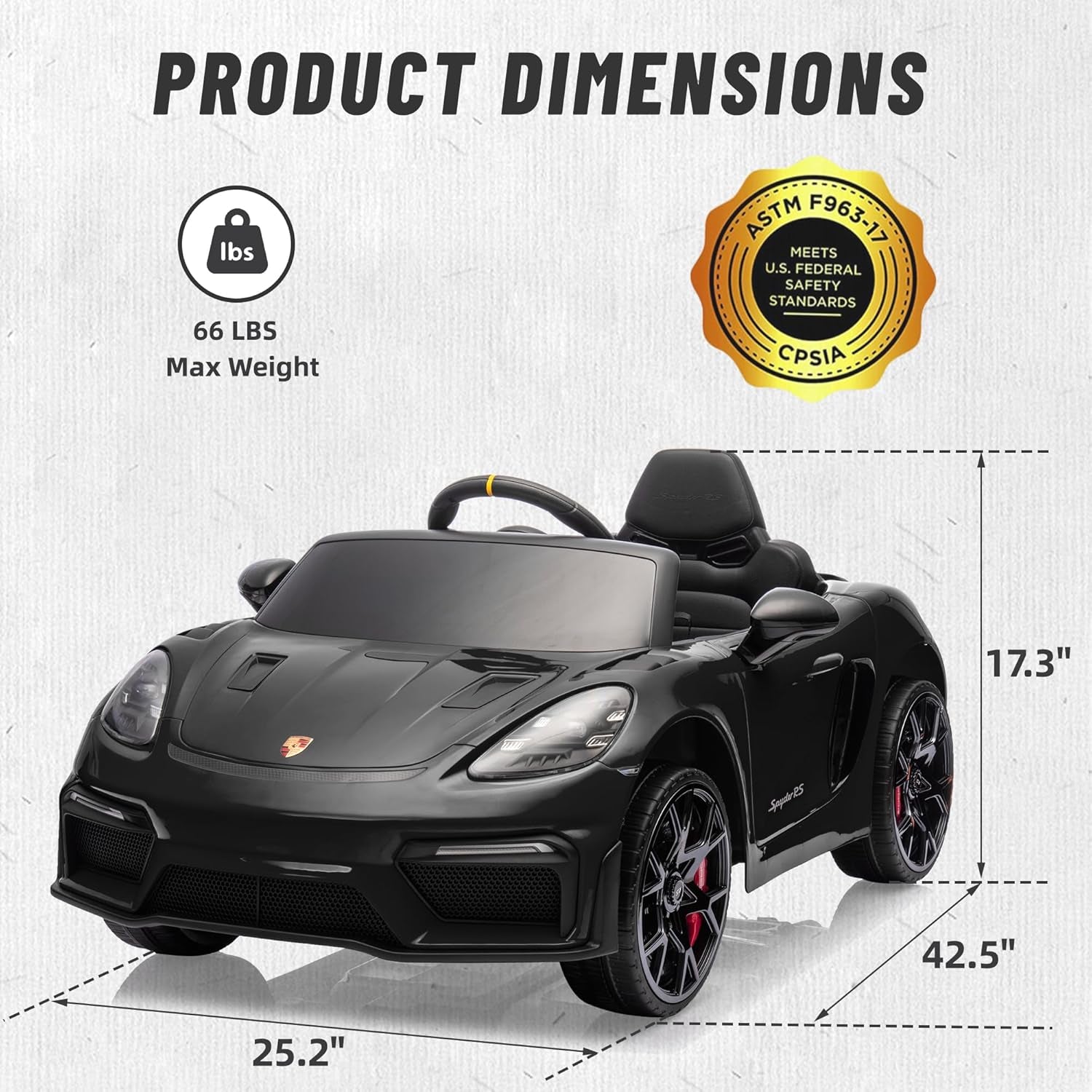 Licensed Porsche 718 12V Electric Car for Kids, Ride on Toys for Toddler, Child Ride on Car W/Parent Remote, Led Lights, Openable Doors, MP3 Player, Smooth Start, 3 Speeds (Black)