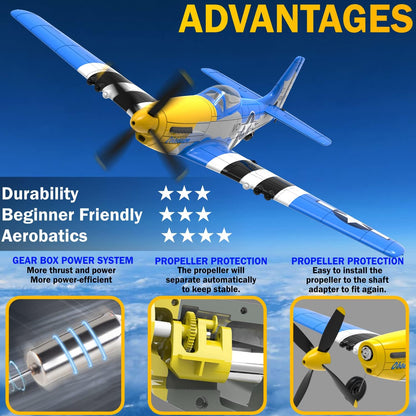 RC Plane 4 Channel Remote Control Airplane with 3 Modes - Ready to Fly Upgrade P51 Mustang RC Airplane for Beginners Adult with Xpilot Stabilization System & One Key Aerobatic