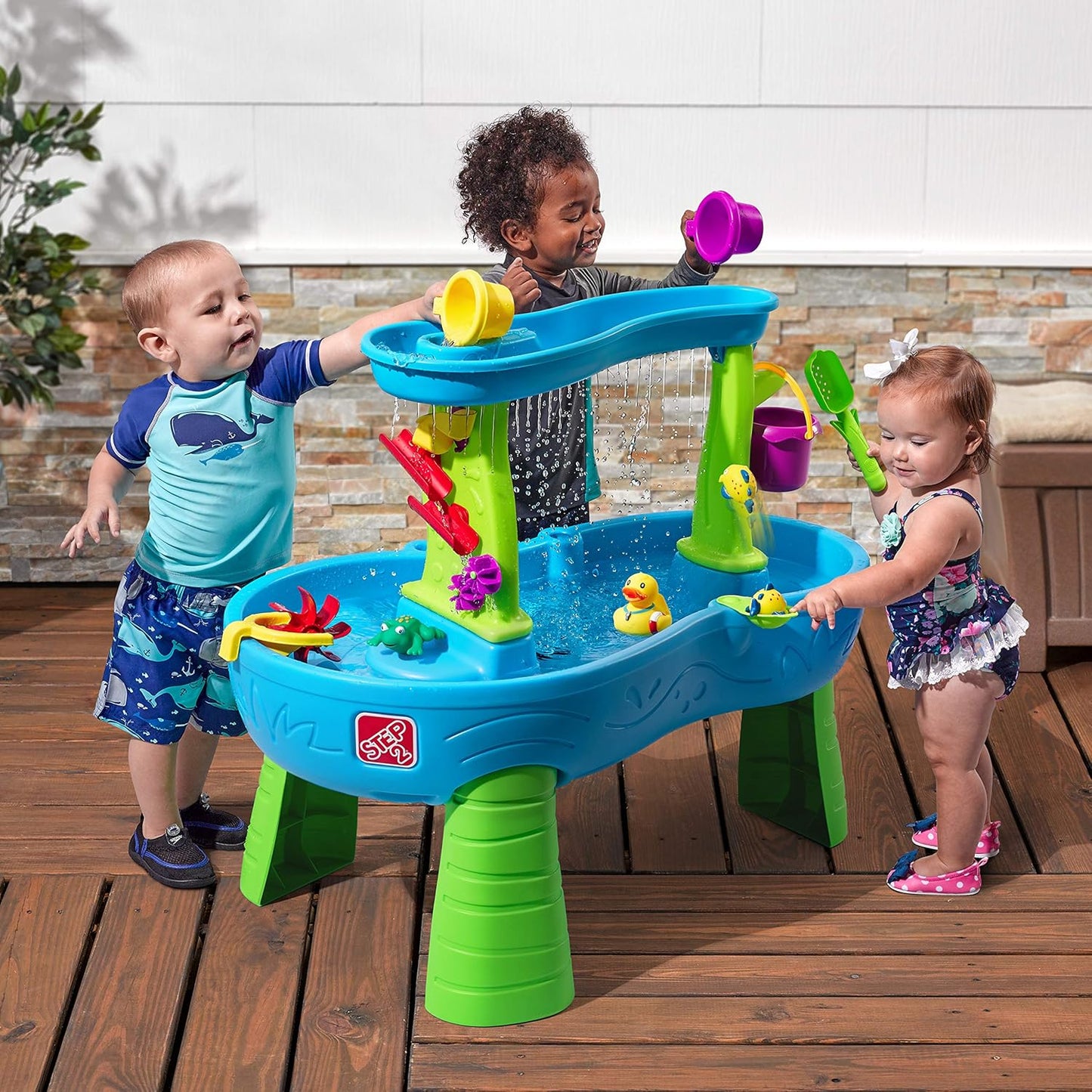 Rain Showers Splash Pond Toddler Water Table, Kids Water and Sand Activity Sensory Playset, Summer Outdoor Toys, 13 Piece Toy Accessories, for Toddles 1.5+ Years Old