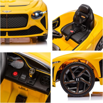 Licensed Bentley Bacalar Kids Ride on Toy Car, 12V Rechargeable Battery Powered Children Electric 4 Wheels W/Parental Remote Control, Foot Pedal, 2 Speeds, Music, LED Headlights (Yellow)